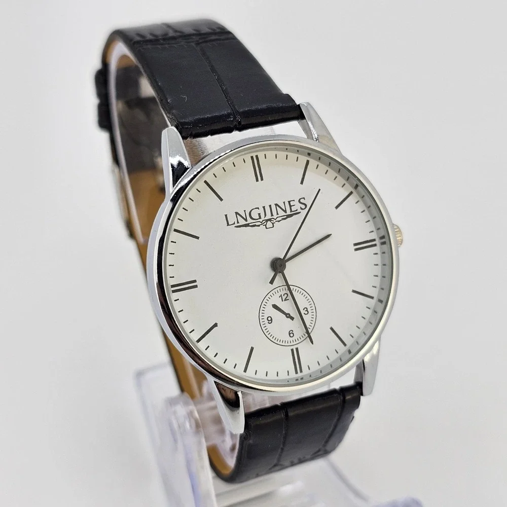Women's Analog Watch 36MM White Dial Black Faux Leather Bands NEW‎ Battery